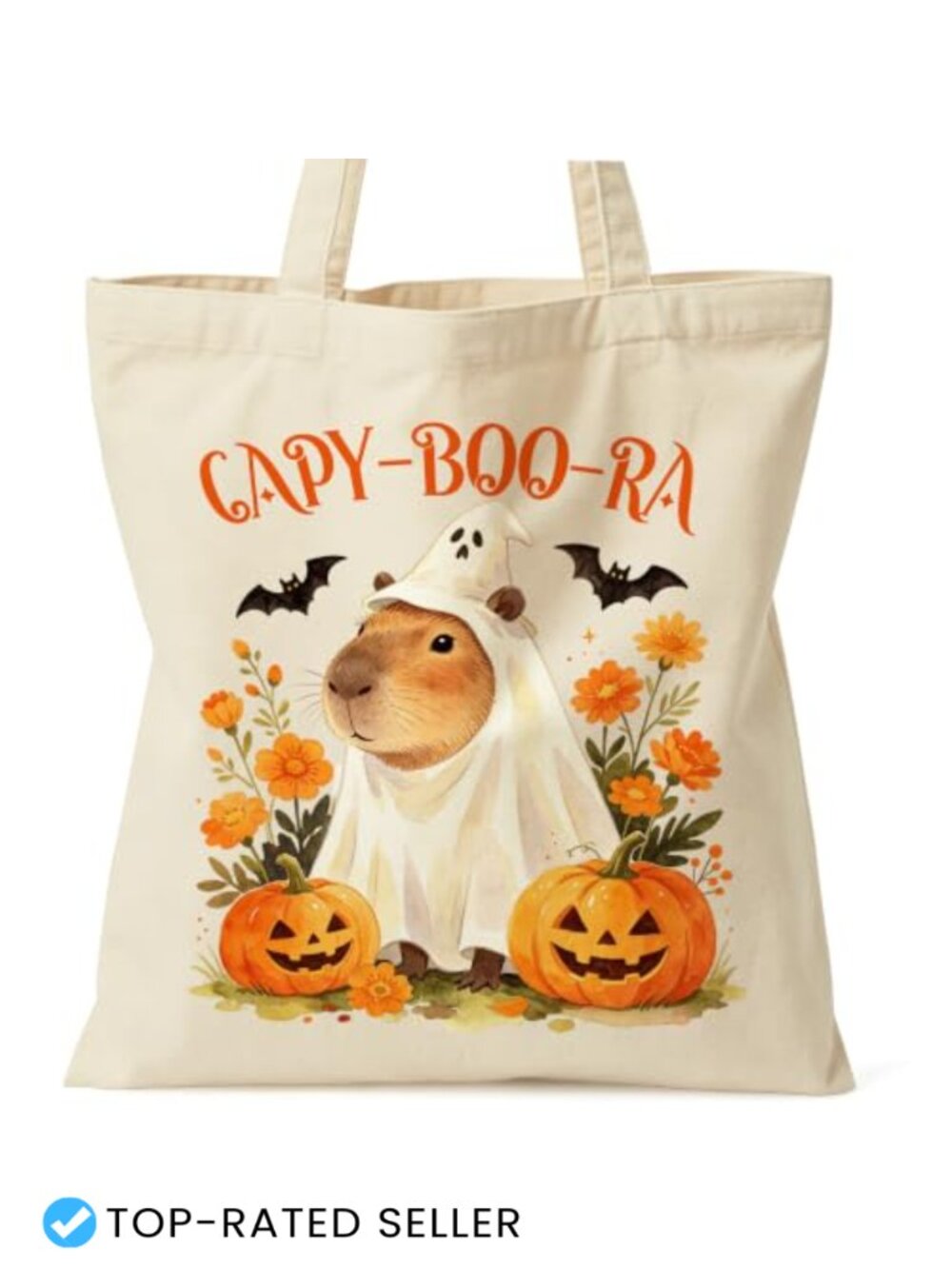 Canvas Tote Bag with Zipper Pocket Halloween Fall Pumpkin Design